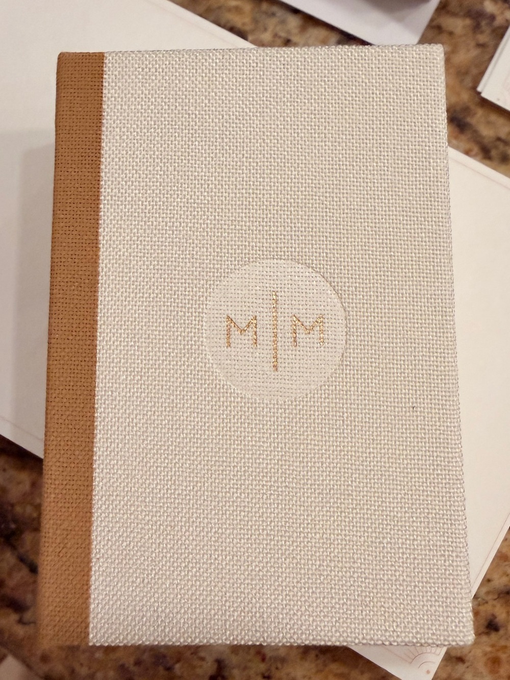 M|M Made by Mary Cream & Tan Textured Empty Jewelry Box looks like Book NEW